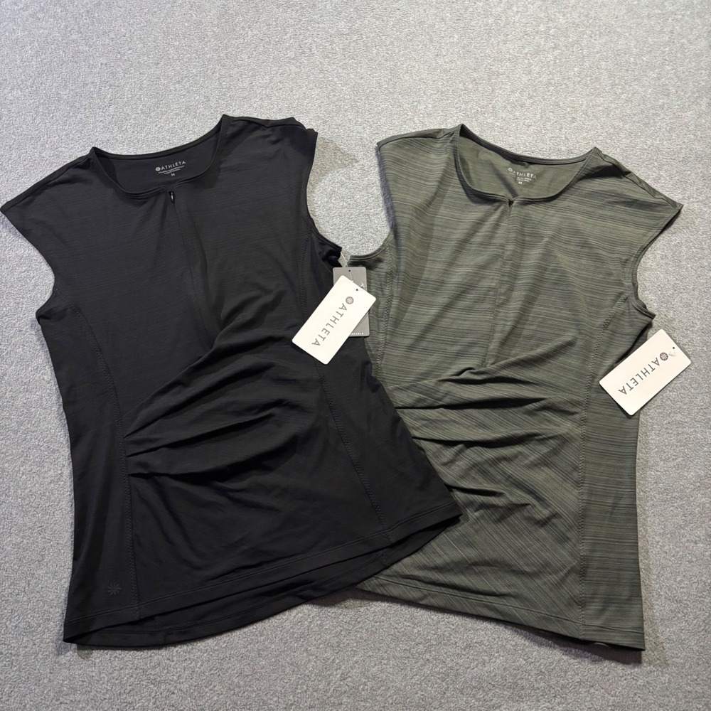 Lot of 2 NWT Athleta Pacifica Wrap Front Tank Womens Medium Black Green UPF 50+